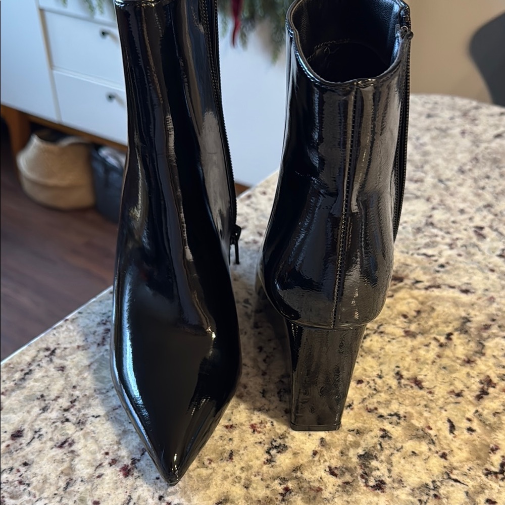 Black Patent Leather Ankle Boots